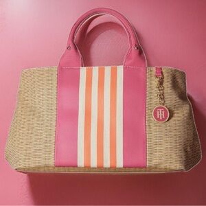 Tommy Hilfiger Preppy Jolene Printed Straw w/ Printed Stripes Pink Handbag